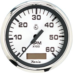 FARIA 36032 SPUN SILVER 6000 RPM TACHOMETER WITH HOUR METER - OEM TC9196